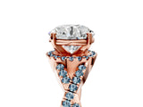 Rose gold Round Cut Diamond with Aquamarine side stone Halo Twist Band Solitaire Prong Setting Ring_17