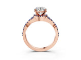 Rose gold Round Cut Diamond with Blue Sapphire side stone Halo Twist Band Solitaire Prong Setting Ring_15