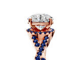 Rose gold Round Cut Diamond with Blue Sapphire side stone Halo Twist Band Solitaire Prong Setting Ring_41