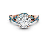 Rose gold Round Cut Diamond with Blue Topaz side stone Halo Twist Band Solitaire Prong Setting Ring_12