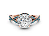 Rose gold Round Cut Diamond with Blue Topaz side stone Halo Twist Band Solitaire Prong Setting Ring_24