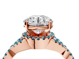 Rose gold Round Cut Diamond with Blue Topaz side stone Halo Twist Band Solitaire Prong Setting Ring_28