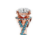 Rose gold Round Cut Diamond with Blue Topaz side stone Halo Twist Band Solitaire Prong Setting Ring_29