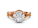 Rose gold Round Cut Diamond with Citrine side stone Halo Twist Band Solitaire Prong Setting Ring_12