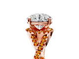 Rose gold Round Cut Diamond with Citrine side stone Halo Twist Band Solitaire Prong Setting Ring_17