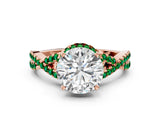 Rose gold Round Cut Diamond with Emerald side stone Halo Twist Band Solitaire Prong Setting Ring_12