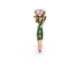 Rose gold Round Cut Diamond with Emerald side stone Halo Twist Band Solitaire Prong Setting Ring_14