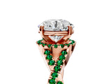 Rose gold Round Cut Diamond with Emerald side stone Halo Twist Band Solitaire Prong Setting Ring_17