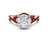 Rose gold Round Cut Diamond with Garnet side stone Halo Twist Band Solitaire Prong Setting Ring_12