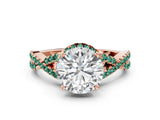 Rose gold Round Cut Diamond with Green Sapphire side stone Halo Twist Band Solitaire Prong Setting Ring_12