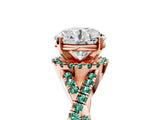 Rose gold Round Cut Diamond with Green Sapphire side stone Halo Twist Band Solitaire Prong Setting Ring_17