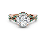 Rose gold Round Cut Diamond with Green Sapphire side stone Halo Twist Band Solitaire Prong Setting Ring_36