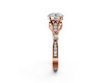 Rose gold Round Cut Diamond with Milgrain Marquise and Bezel Accents on a Solitaire Band with Prong Setting_223