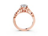 Rose gold Round Cut Diamond with Milgrain Marquise and Bezel Accents on a Solitaire Band with Prong Setting_224