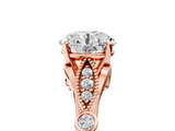 Rose gold Round Cut Diamond with Milgrain Marquise and Bezel Accents on a Solitaire Band with Prong Setting_226
