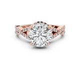 Rose gold Round Cut Diamond with Moissanite side stone Halo Twist Band Solitaire Prong Setting Ring_12