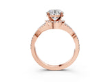 Rose gold Round Cut Diamond with Moissanite side stone Halo Twist Band Solitaire Prong Setting Ring_15