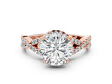 Rose gold Round Cut Diamond with Moissanite side stone Halo Twist Band Solitaire Prong Setting Ring_24