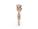 Rose gold Round Cut Diamond with Moissanite side stone Halo Twist Band Solitaire Prong Setting Ring_26
