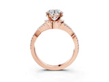 Rose gold Round Cut Diamond with Moissanite side stone Halo Twist Band Solitaire Prong Setting Ring_27