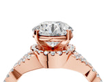 Rose gold Round Cut Diamond with Moissanite side stone Halo Twist Band Solitaire Prong Setting Ring_28