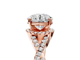 Rose gold Round Cut Diamond with Moissanite side stone Halo Twist Band Solitaire Prong Setting Ring_29