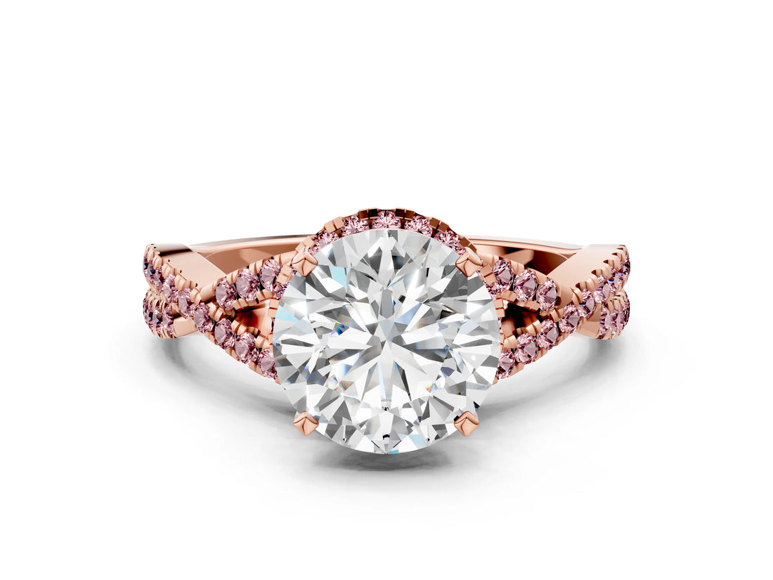 Rose gold Round Cut Diamond with Morganite side stone Halo Twist Band Solitaire Prong Setting Ring_12