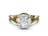 Rose gold Round Cut Diamond with Peridot side stone Halo Twist Band Solitaire Prong Setting Ring_12