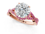 Rose gold Round Cut Diamond with Pink Sapphire side stone Halo Twist Band Solitaire Prong Setting Ring_25