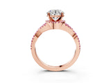Rose gold Round Cut Diamond with Pink Sapphire side stone Halo Twist Band Solitaire Prong Setting Ring_27