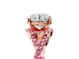 Rose gold Round Cut Diamond with Pink Sapphire side stone Halo Twist Band Solitaire Prong Setting Ring_29