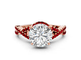 Rose gold Round Cut Diamond with Ruby side stone Halo Twist Band Solitaire Prong Setting Ring_24