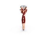 Rose gold Round Cut Diamond with Ruby side stone Halo Twist Band Solitaire Prong Setting Ring_26
