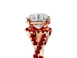Rose gold Round Cut Diamond with Ruby side stone Halo Twist Band Solitaire Prong Setting Ring_29