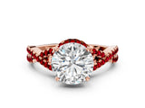 Rose gold Round Cut Diamond with Ruby side stone Halo Twist Band Solitaire Prong Setting Ring_36