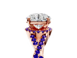 Rose gold Round Cut Diamond with Tanzanite side stone Halo Twist Band Solitaire Prong Setting Ring_17