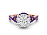 Rose gold Round Cut Diamond with Tanzanite side stone Halo Twist Band Solitaire Prong Setting Ring_36