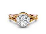 Rose gold Round Cut Diamond with Yellow Sapphire side stone Halo Twist Band Solitaire Prong Setting Ring_12