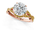 Rose gold Round Cut Diamond with Yellow Sapphire side stone Halo Twist Band Solitaire Prong Setting Ring_13