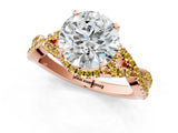 Rose gold Round Cut Diamond with Yellow Sapphire side stone Halo Twist Band Solitaire Prong Setting Ring_37