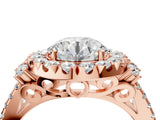 Rose gold Round Cut Double Halo Diamond Engagement Ring with Pave Band and Four-Prong Setting_33