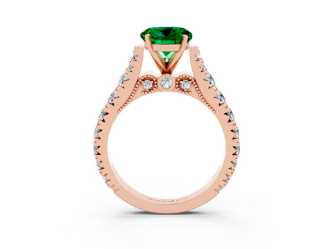 Rose gold Round Cut Emerald Classic Solitaire Ring with Pavé Band and Four-Prong Setting_15