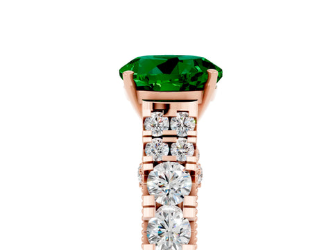 Rose gold Round Cut Emerald Classic Solitaire Ring with Pavé Band and Four-Prong Setting_17