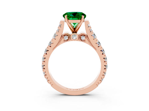 Rose gold Round Cut Emerald Classic Solitaire Ring with Pavé Band and Four-Prong Setting_27