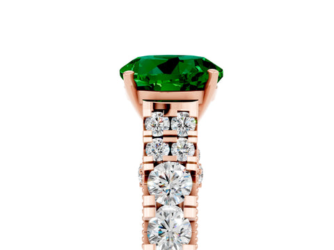 Rose gold Round Cut Emerald Classic Solitaire Ring with Pavé Band and Four-Prong Setting_5