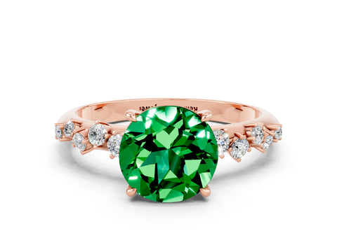 Rose gold Round Cut Emerald Cluster Side Stone Solitaire Ring with Prong Setting_24