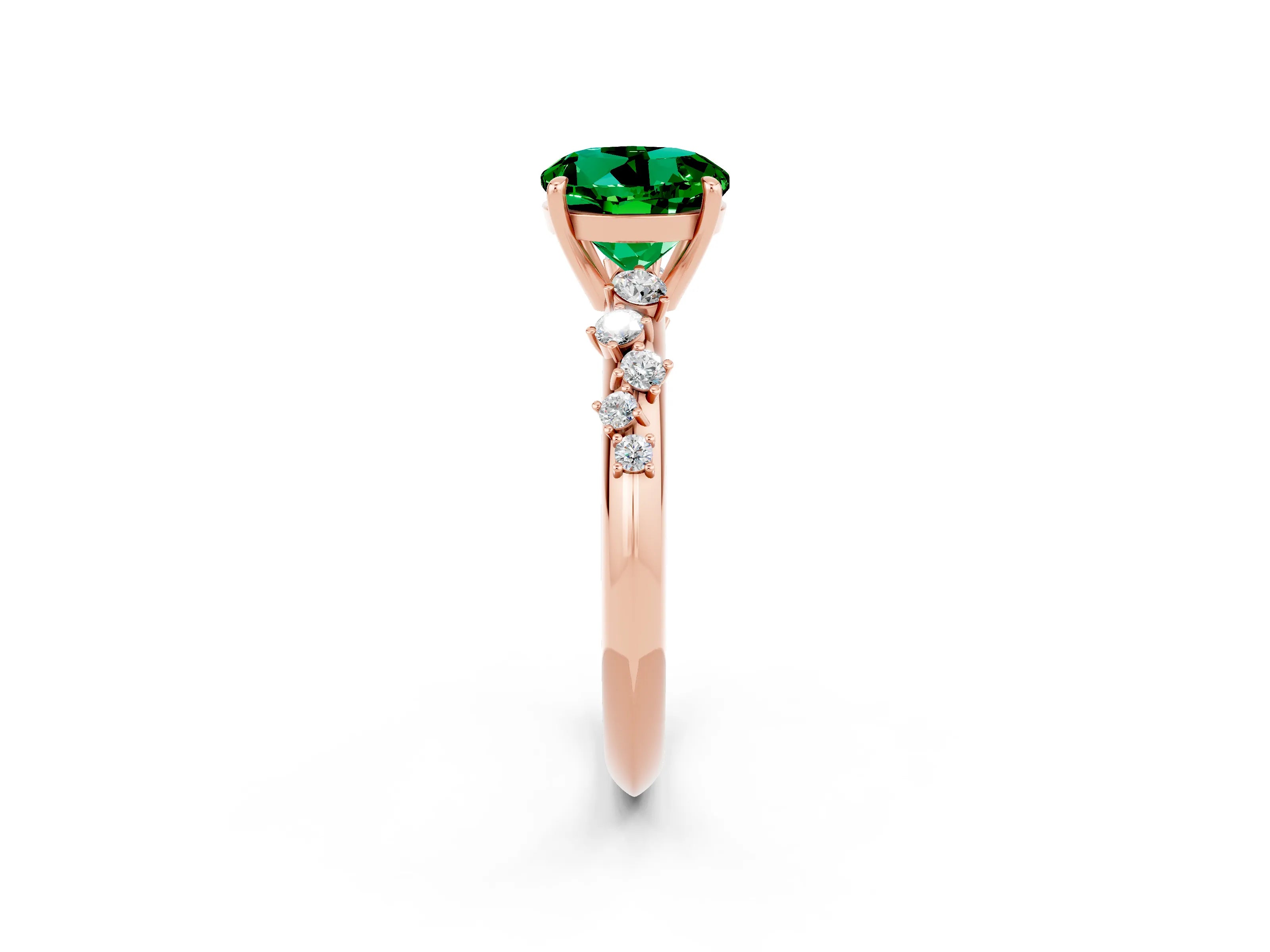 Rose gold Round Cut Emerald Cluster Side Stone Solitaire Ring with Prong Setting_26