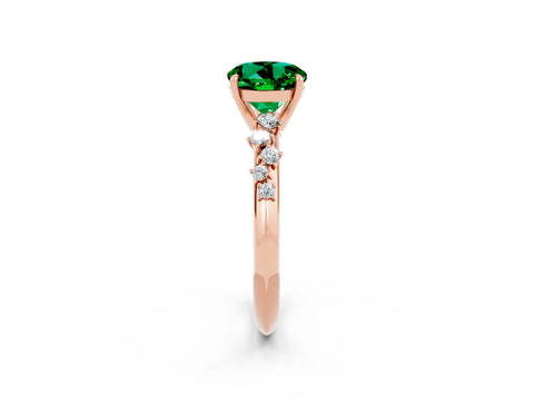 Rose gold Round Cut Emerald Cluster Side Stone Solitaire Ring with Prong Setting_26