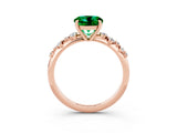 Rose gold Round Cut Emerald Cluster Side Stone Solitaire Ring with Prong Setting_27