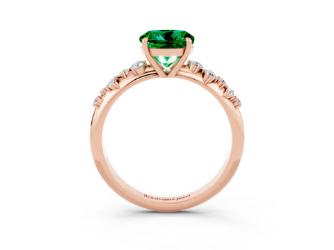 Rose gold Round Cut Emerald Cluster Side Stone Solitaire Ring with Prong Setting_27